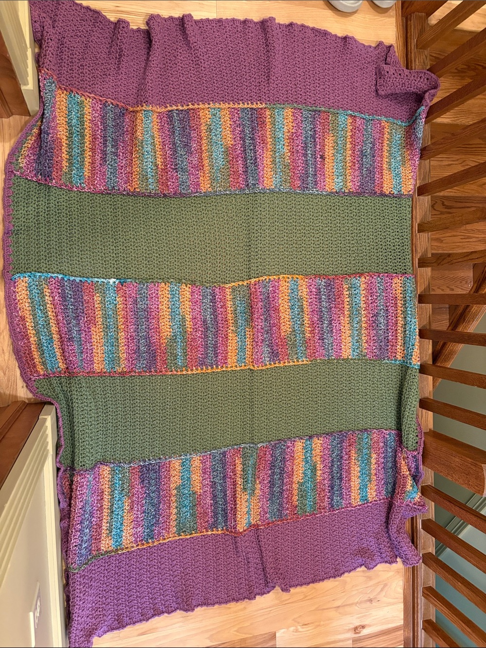 Soft Striped & Olive Knit Throw Blanket - Purple Accent